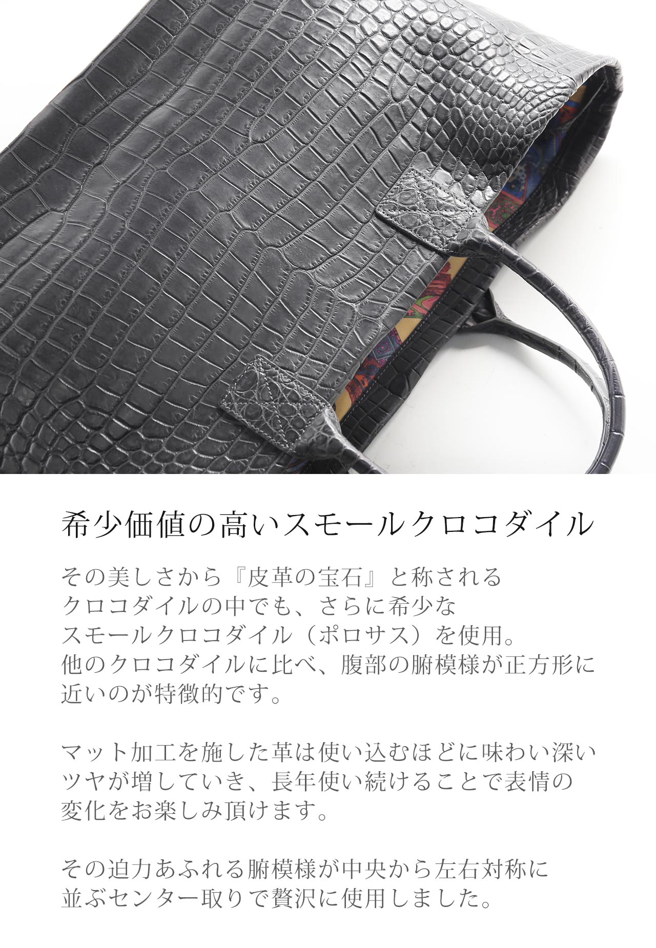 スモールクロコダイル ポロサス トートバッグ ...の詳細画像2