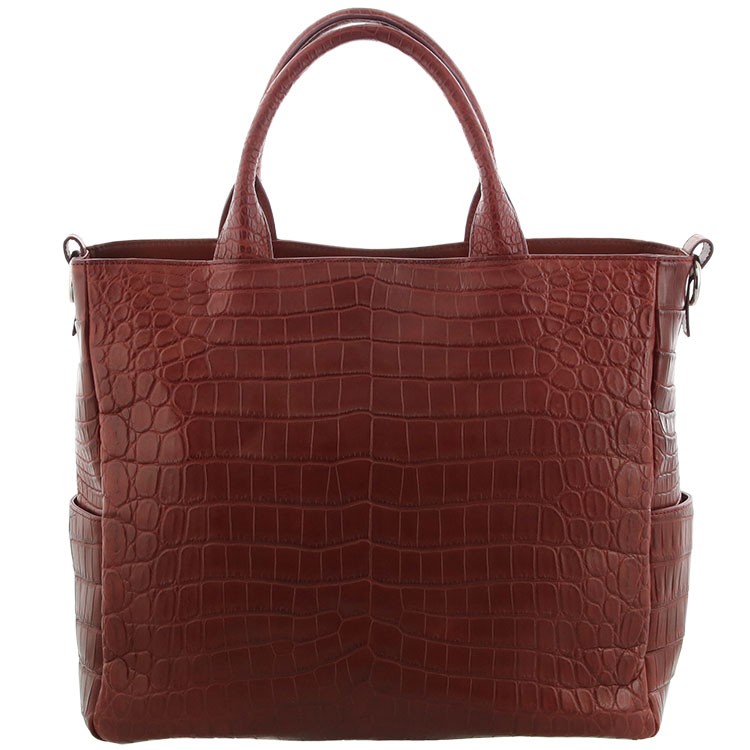 クロコダイル マット加工 トートバッグ 2WAY メンズ ダークレッド