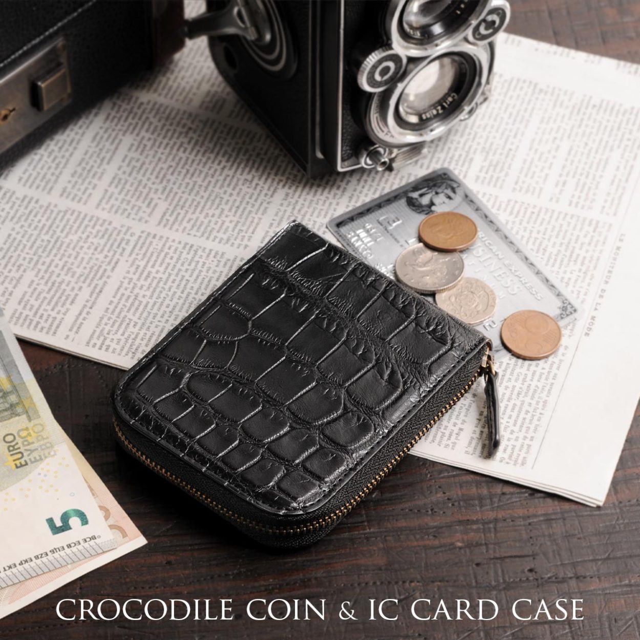 クロコダイル 小銭入れ メンズ 本革 定期入れ ミニ財布 パスケース IC