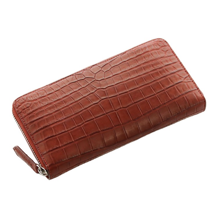 クロコダイル 長財布 マット 加工 ラウンドファスナー アウトポケット