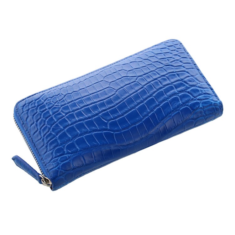 クロコダイル 長財布 マット 加工 ラウンドファスナー アウトポケット