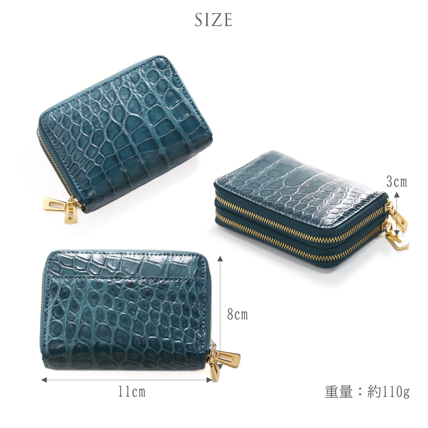 クロコダイル Wファスナー コンパクト財布 メンズ 小さい財布 小さめ