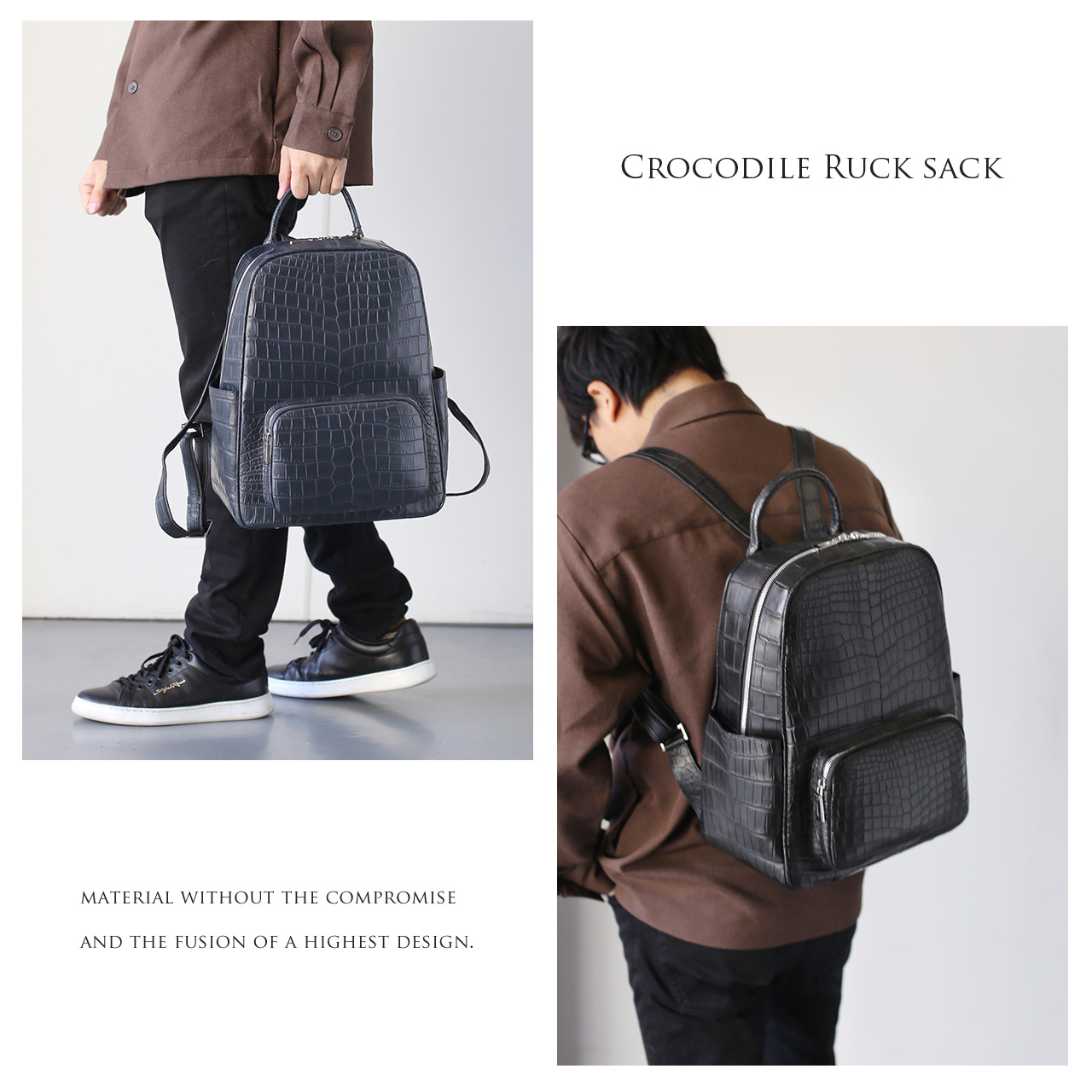 クロコダイル バッグ リュック メンズ ワニ革 本革 マット加工