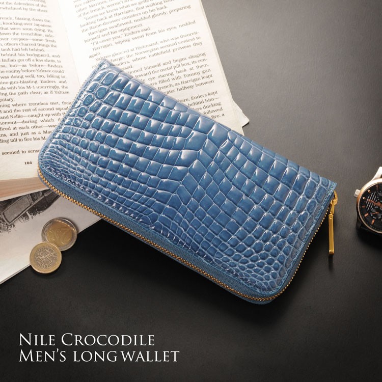 クロコダイル 長財布 シャイニング 加工 一枚革 センター取り メンズ ヘンローン 真鍮 チャーム 全18色(No.06001071-mens-1) クロコダイル 長財布 シャイニング 加工 一枚革 センター取り メンズ
