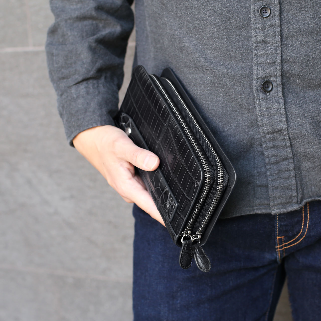 クロコダイル トラベル オーガナイザー 多機能 メンズ 長財布 ダブル