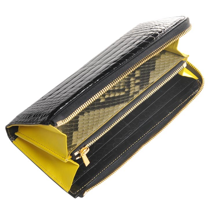 クロコダイル 長財布 メンズ L字 ファスナー センター取り 一枚革