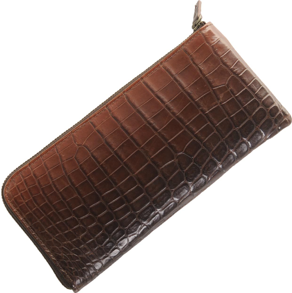 クロコダイル 長財布 薄い L字ファスナー メンズ グラデーション 染め