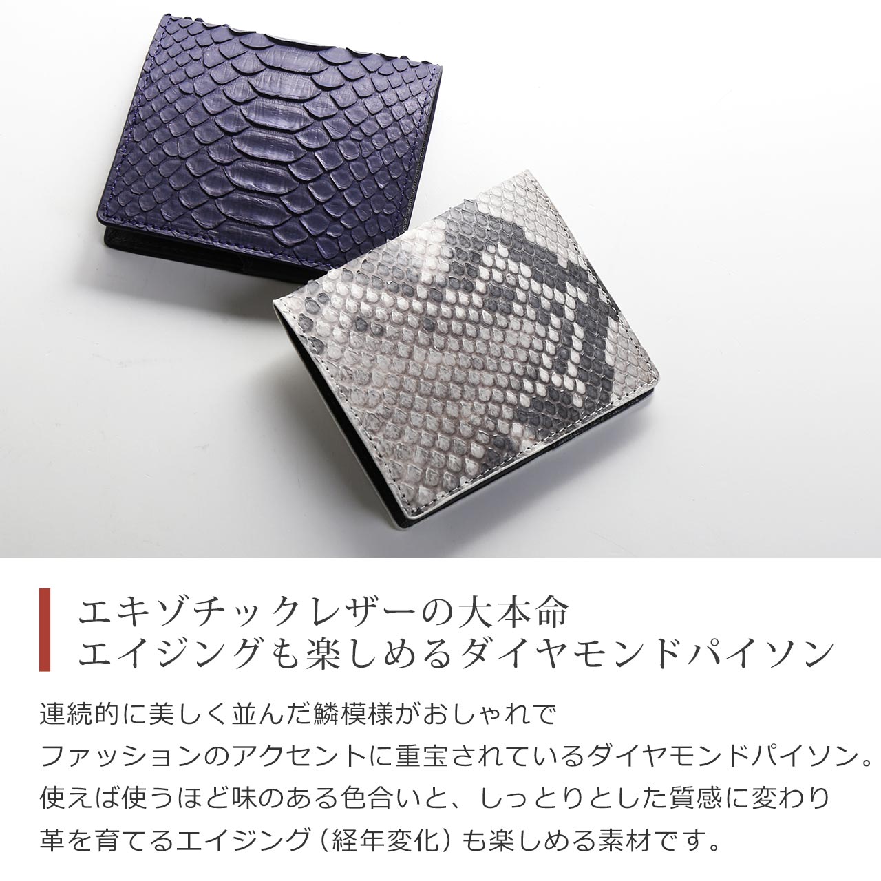 マネークリップ メンズ 本革 ダイヤモンド パイソン 革 二つ折り財布