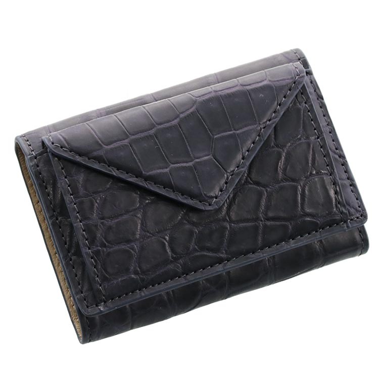 ミニ財布 メンズ 本革 クロコダイル マット加工 三つ折り バイカラー