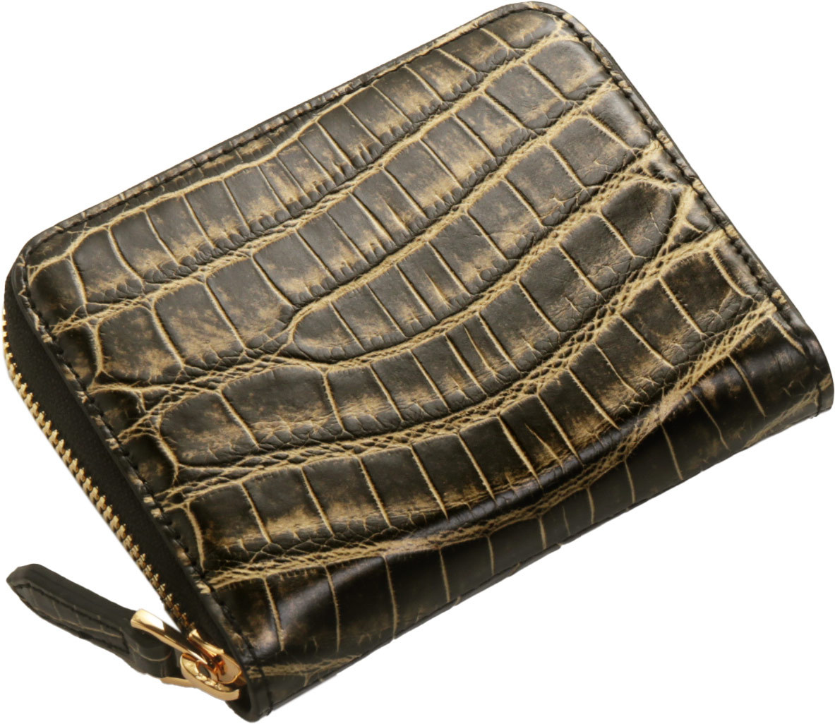 クロコダイル ミニ財布 メンズ ラウンドファスナー 小さい財布 本革