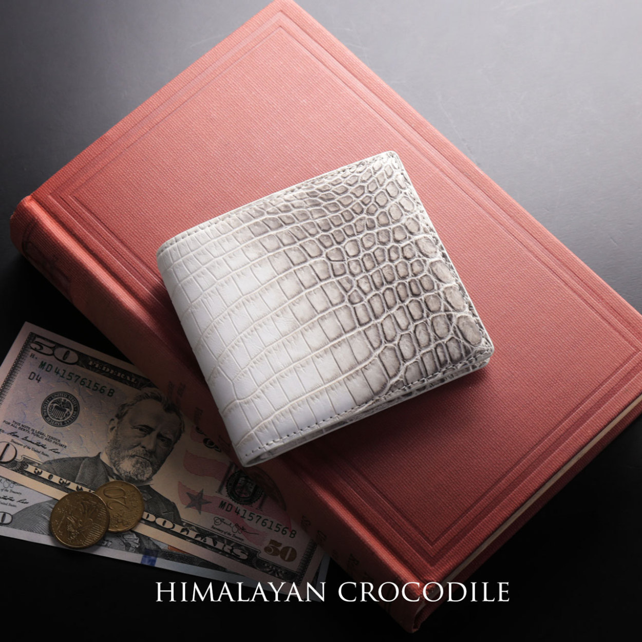 ヒマラヤ クロコダイル 財布 メンズ 二つ 折り財布 一枚革 センター