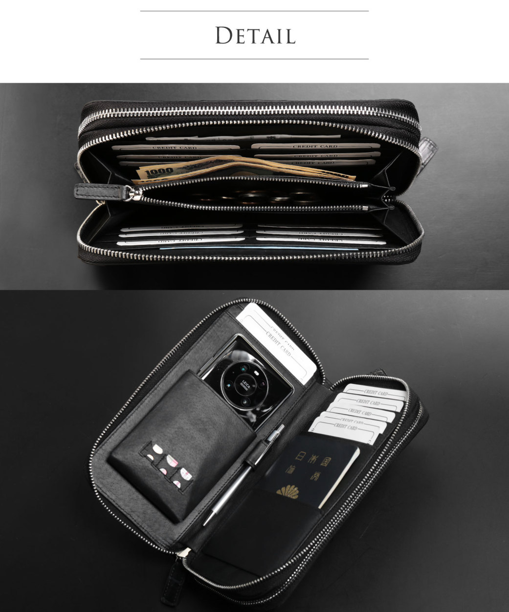 カイマン オーガナイザー メンズ クラッチ バッグ ダブルファスナー 長