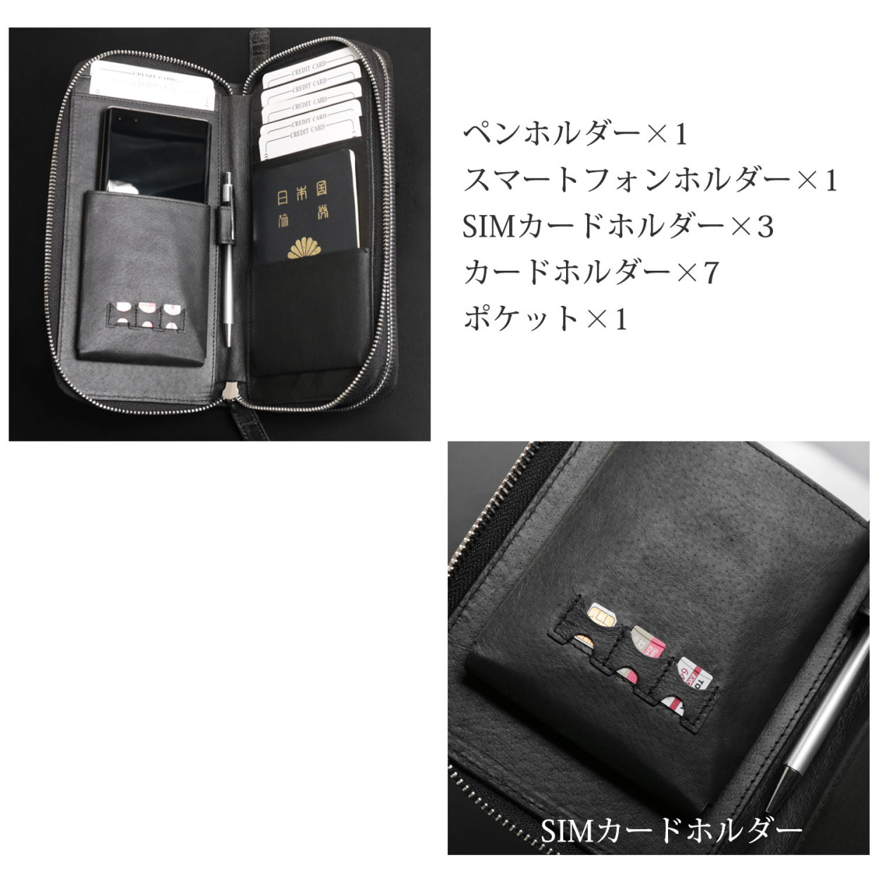 カイマン オーガナイザー メンズ クラッチ バッグ ダブルファスナー 長