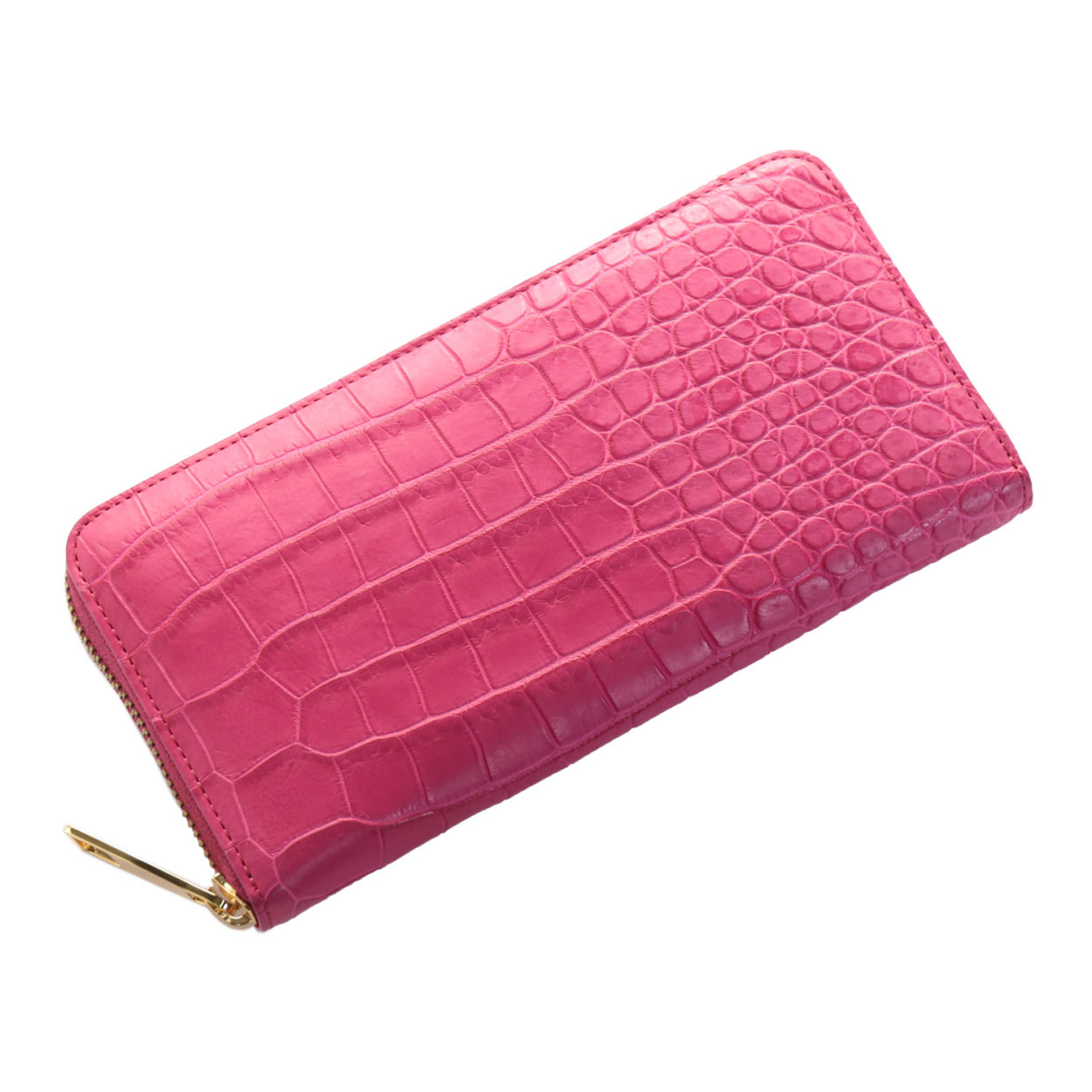 スモール クロコダイル 長財布 ラウンドファスナー 一枚革 マット 加工