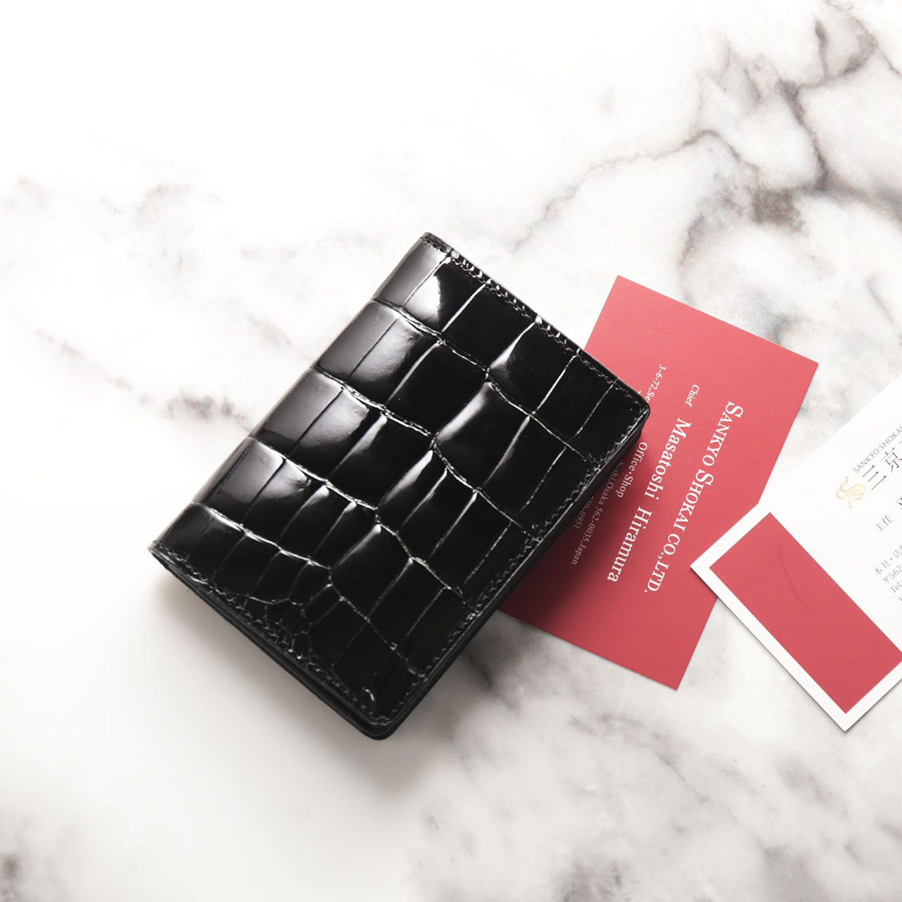 クロコダイル メンズ 名刺入れ シャイニング マット アウトポケット