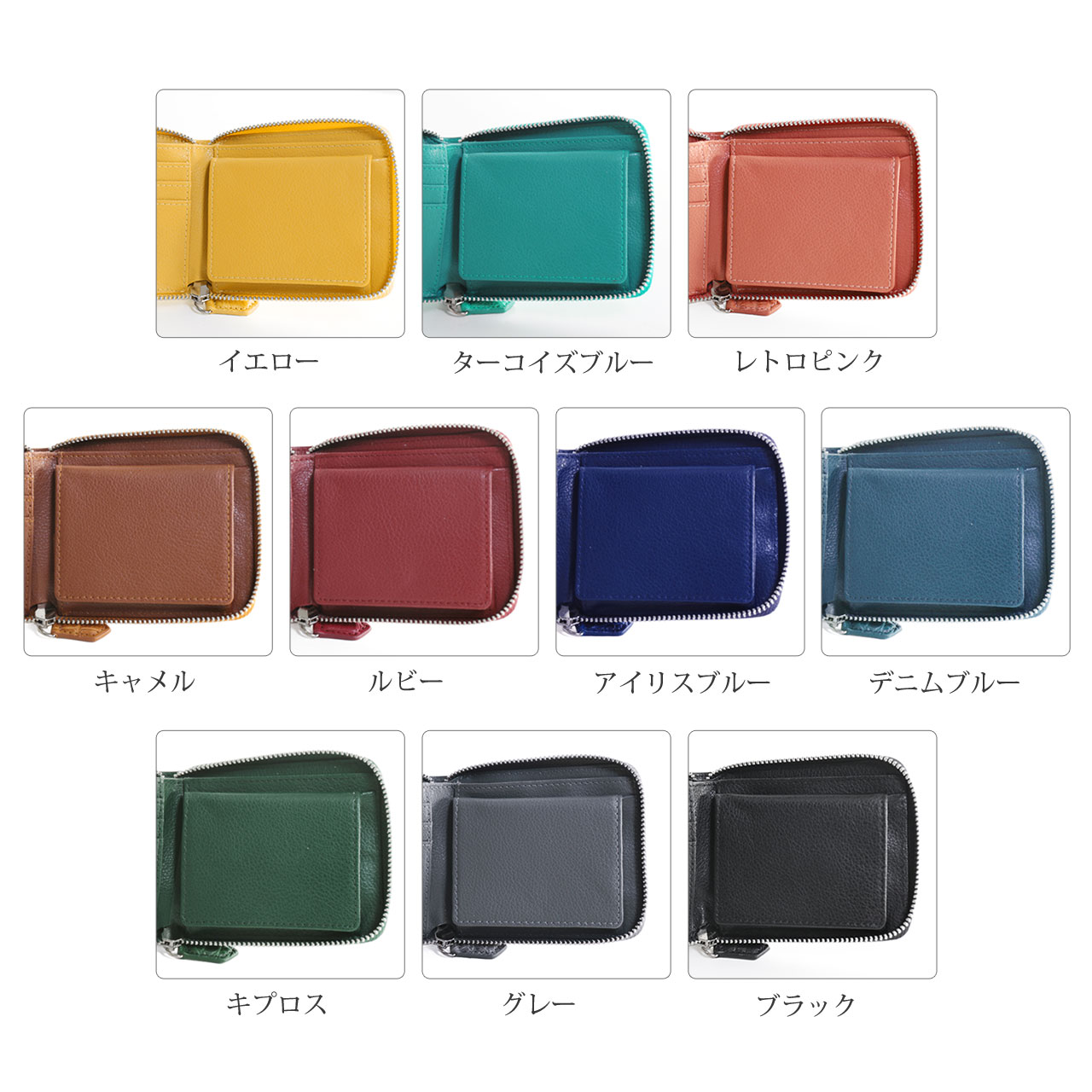 クロコダイル ラウンドファスナー 二つ折り財布 メンズ マット