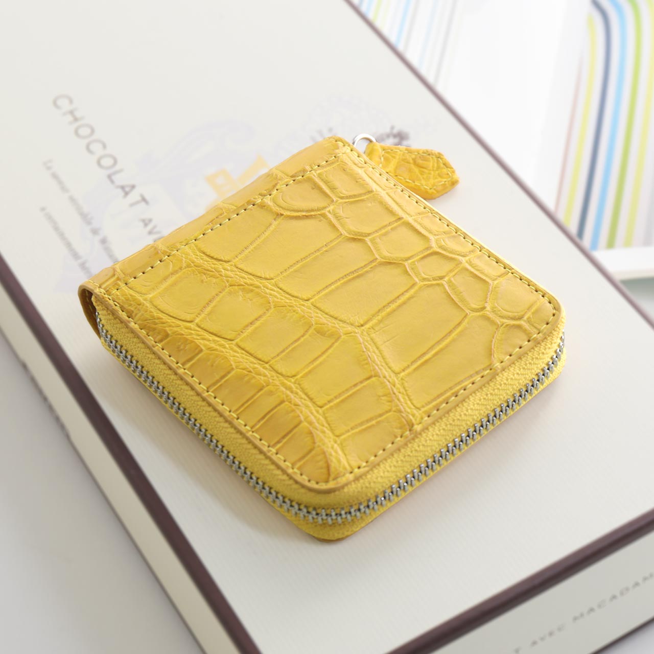 クロコダイル ラウンドファスナー 二つ折り財布 メンズ マット