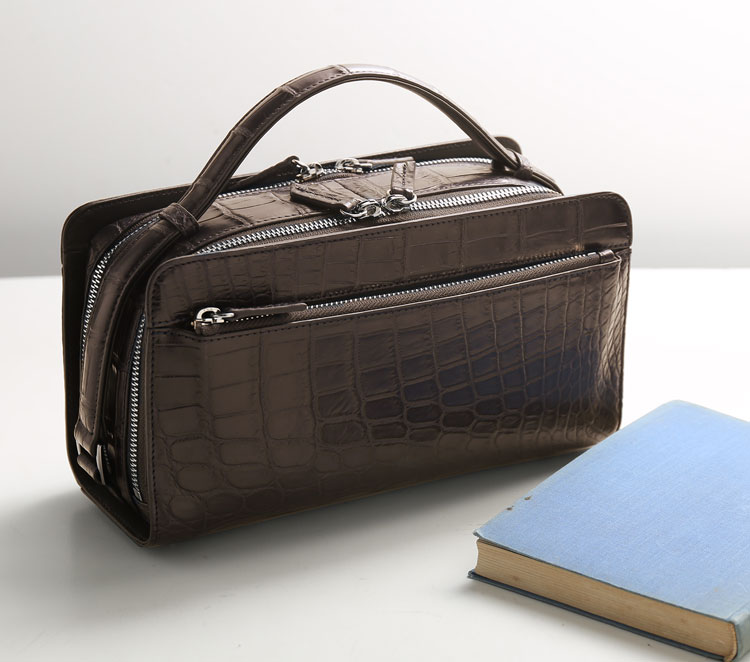 クロコダイル バッグ メンズ セカンドバッグ ダブルファスナー