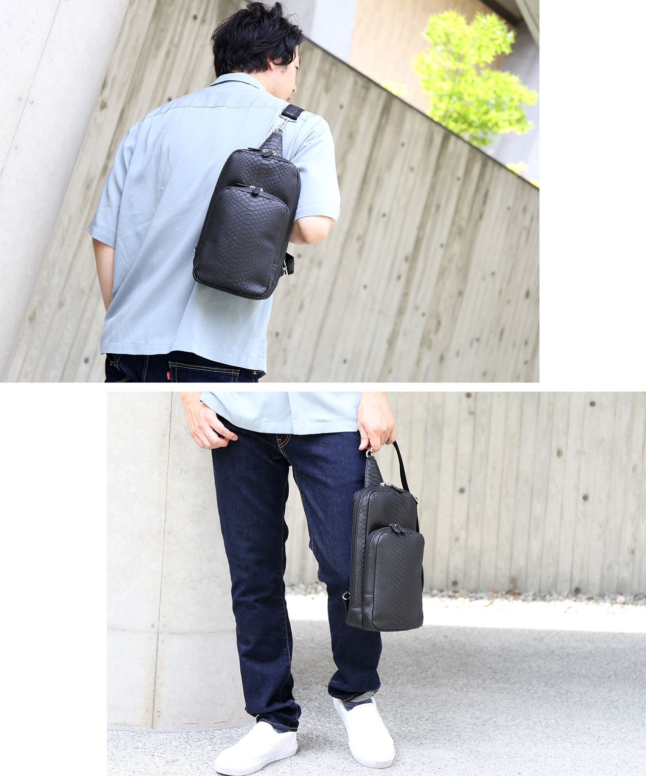 ダイヤモンド パイソン ボディバッグ メンズ 大容量 きれいめ 本革