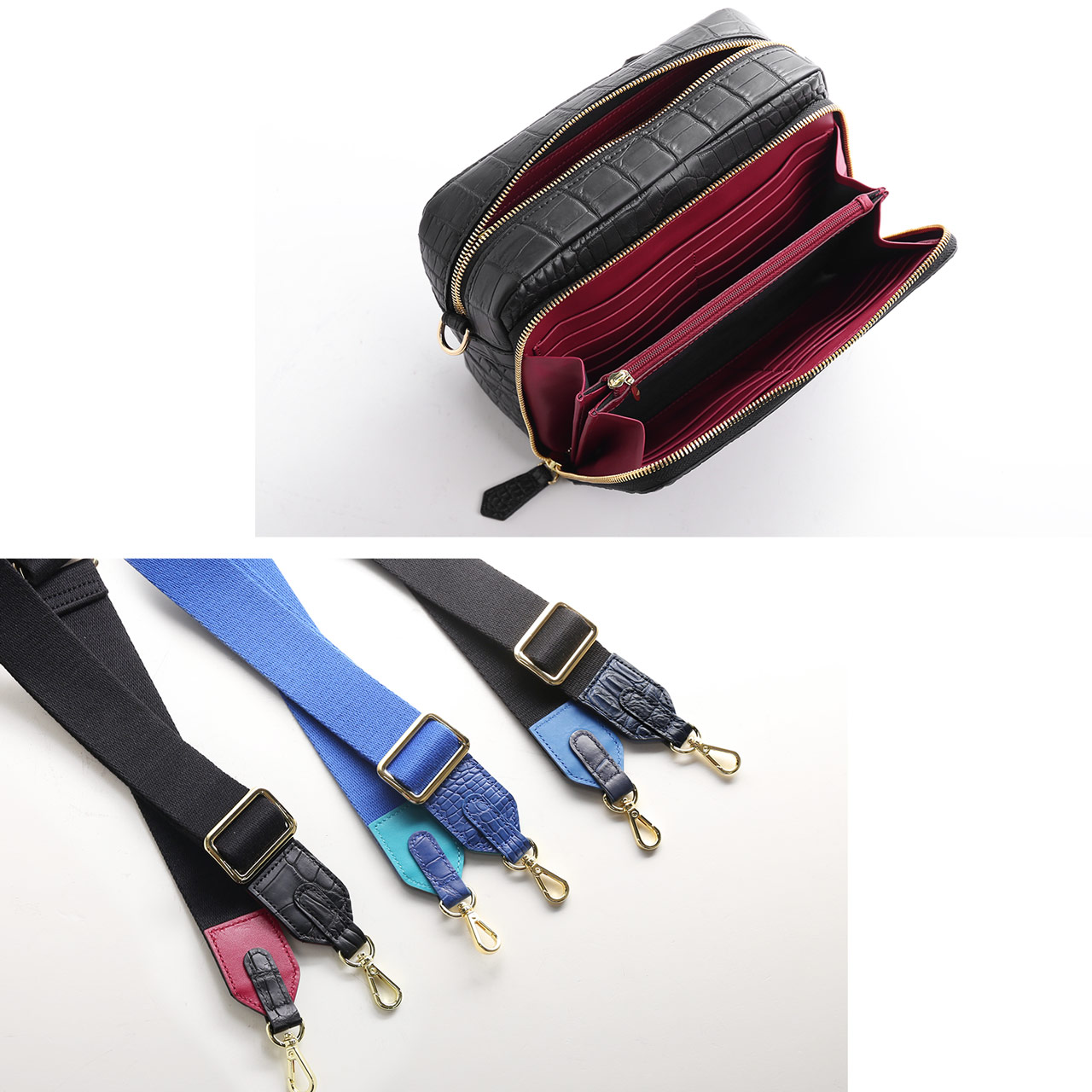 美品 クロコダイル ショルダーバッグ 2way ネイビー クロコダイル CROCODILE 2WAY ハンド ショルダー バッグ 紺