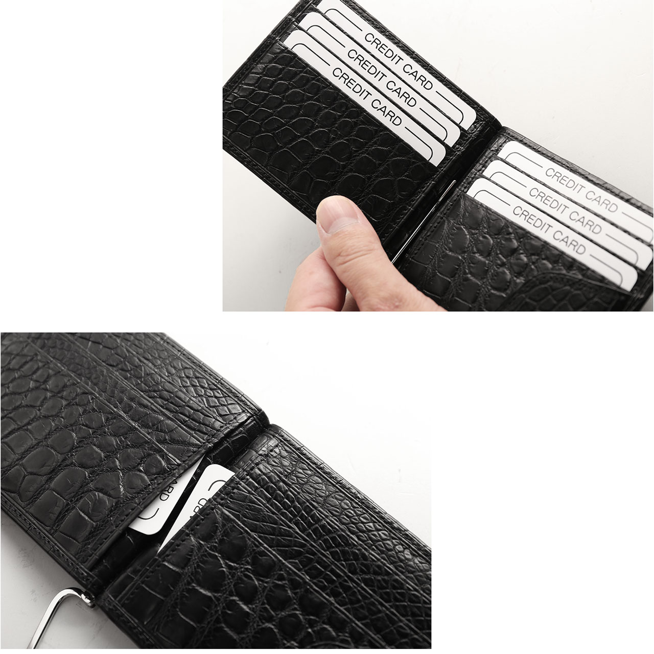 クロコダイル マネークリップ 財布 メンズ 一枚革 センター取り マット