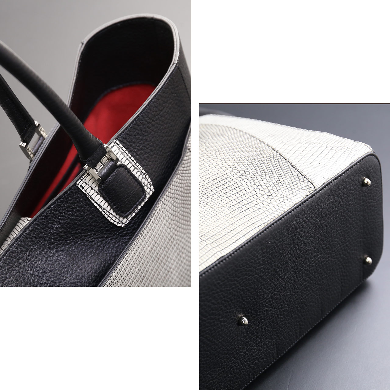 メンズ トートバッグ 本革 リザード アウトポケット付き 日本製 大きめ