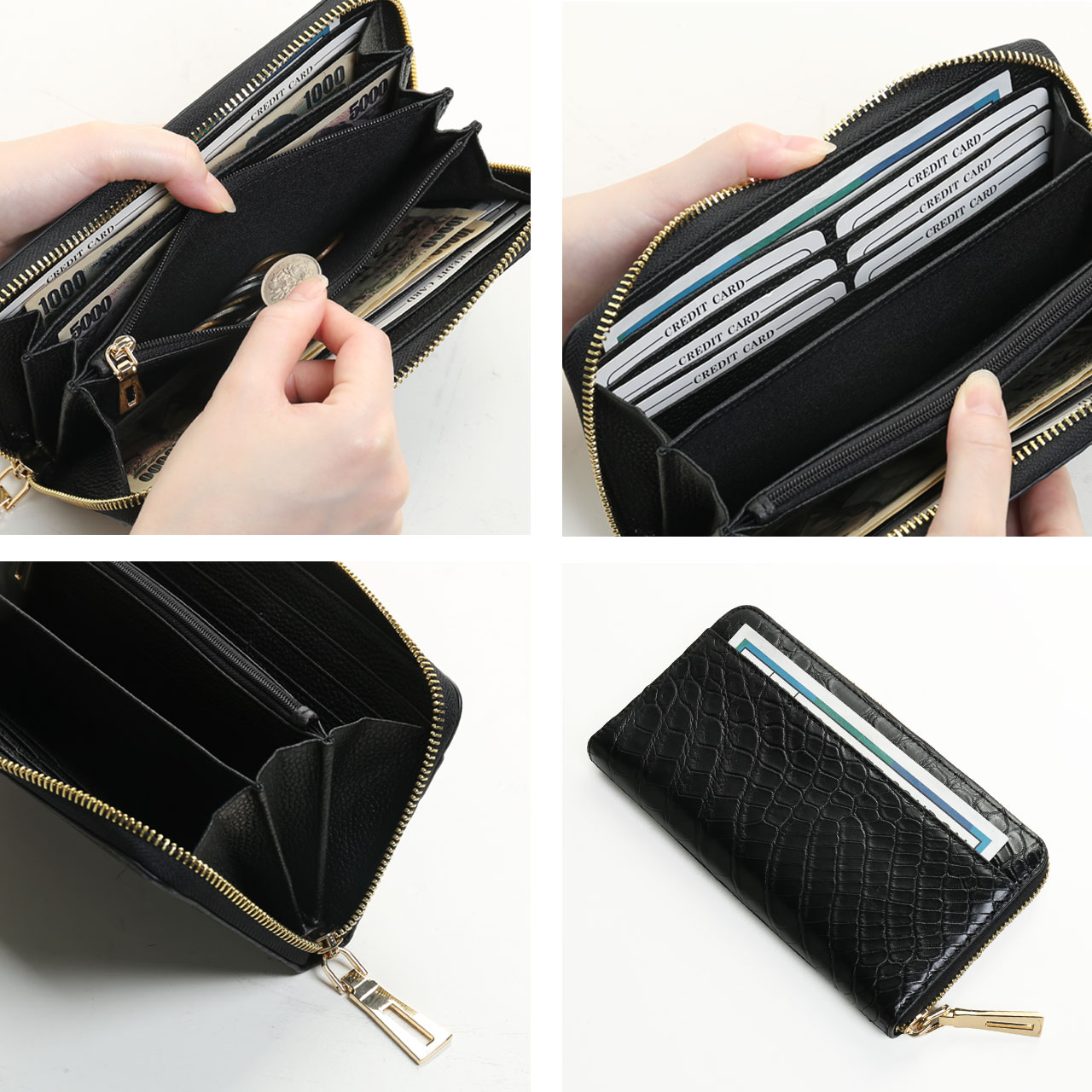 クロコダイル 長財布 メンズ マット加工 ラウンドファスナー 財布