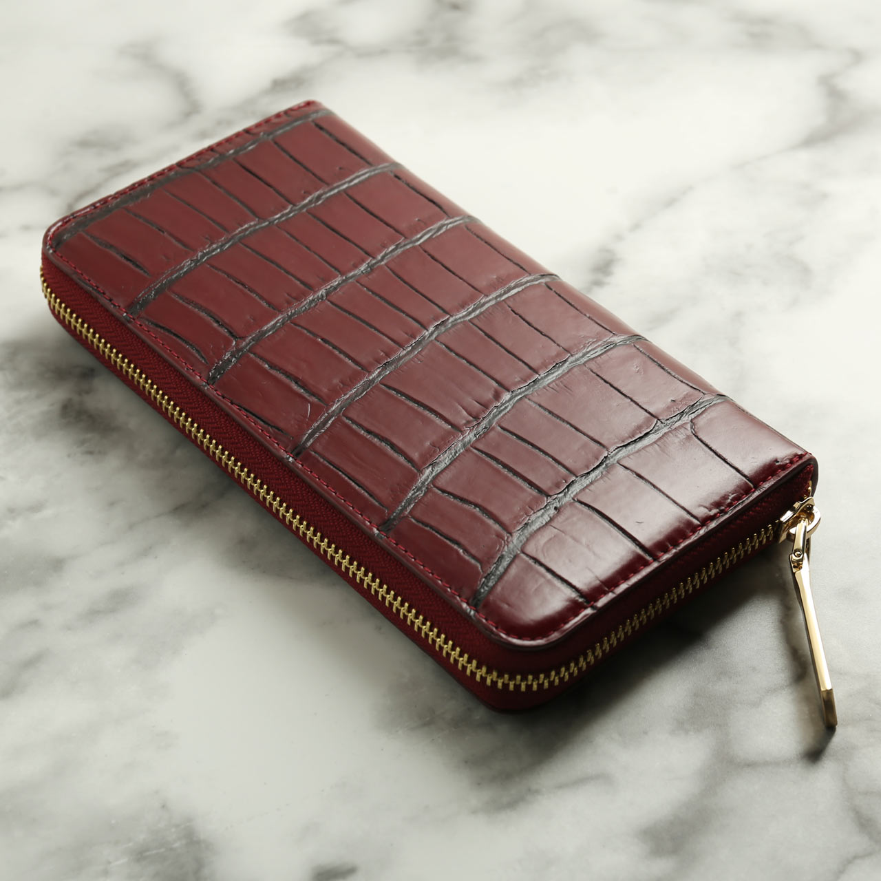 クロコダイル 長財布 メンズ マット加工 ラウンドファスナー 財布