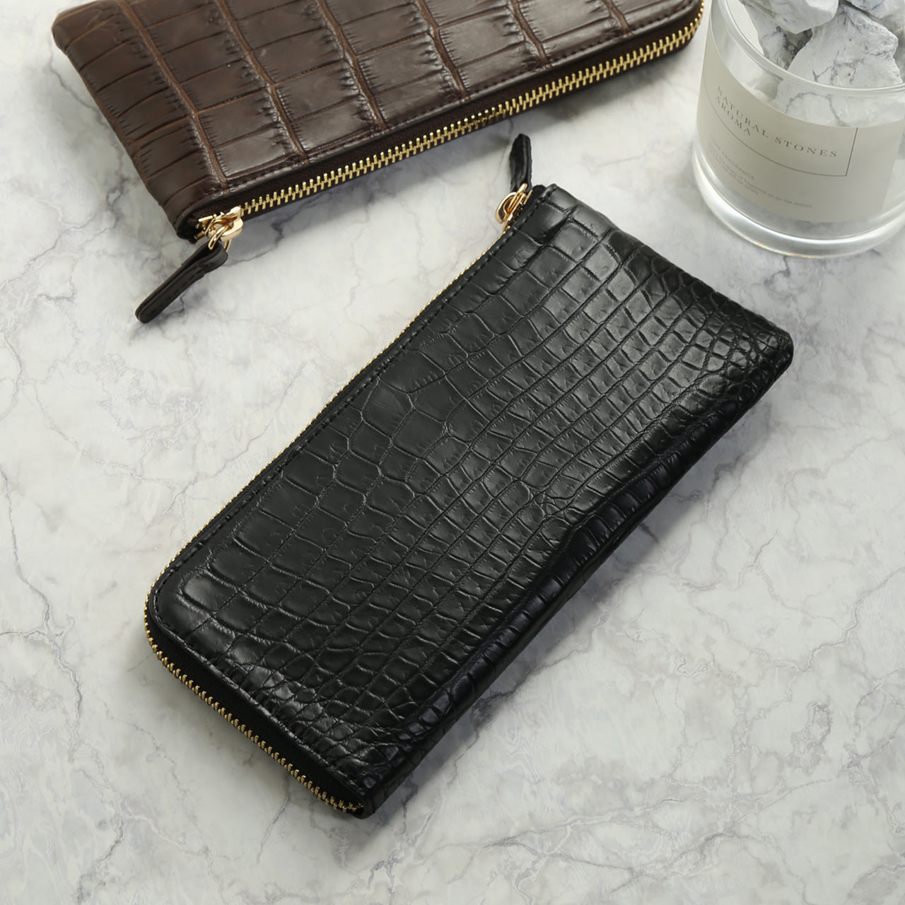 ナイル クロコダイル L字ファスナー 長財布 メンズ マット加工 スリム 財布 本革 (06001849-mens-1r) ナイル クロコダイル L字ファスナー 長財布 メンズ マット加工 スリム