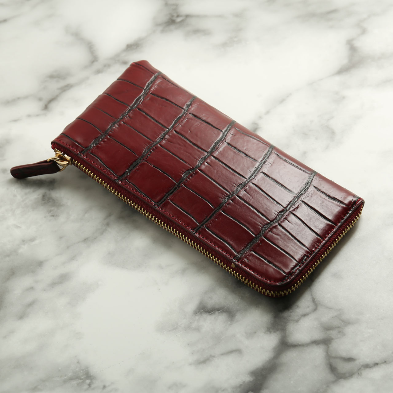 ナイル クロコダイル L字ファスナー 長財布 メンズ マット加工 スリム