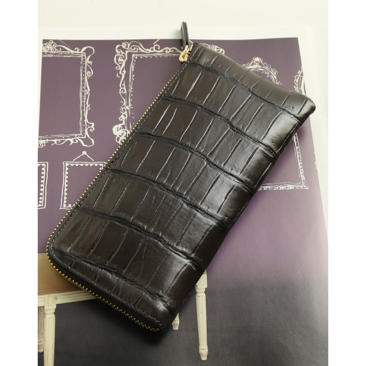 ナイル クロコダイル L字ファスナー 長財布 メンズ マット加工 スリム