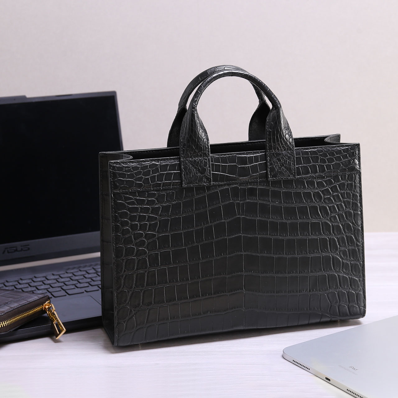 クロコダイル メンズ ミニ トートバッグ センター取り ナイル