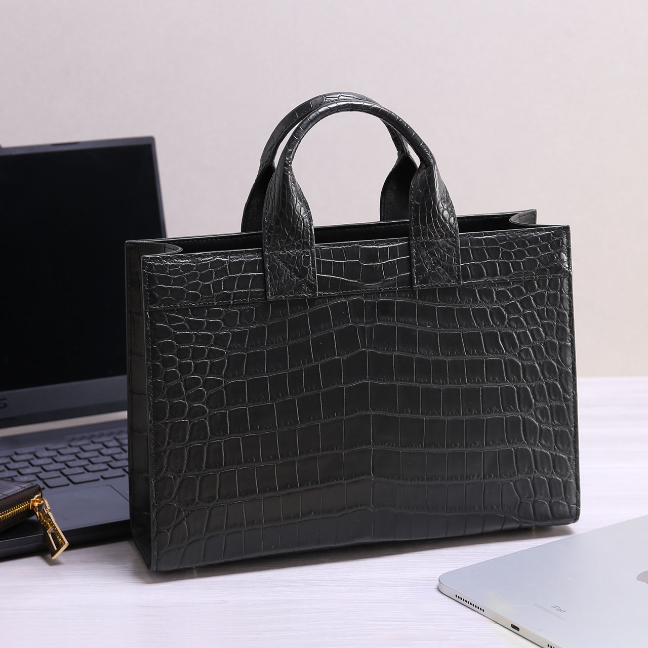 クロコダイル メンズ ミニ トートバッグ センター取り ナイル