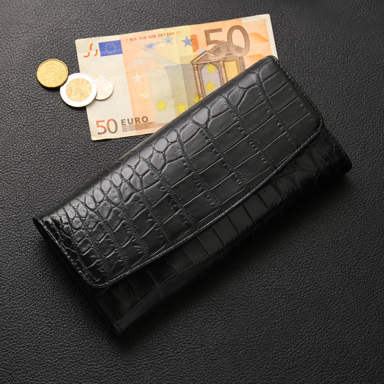 クロコダイル 長財布 カブセ かぶせ 財布 メンズ マット加工