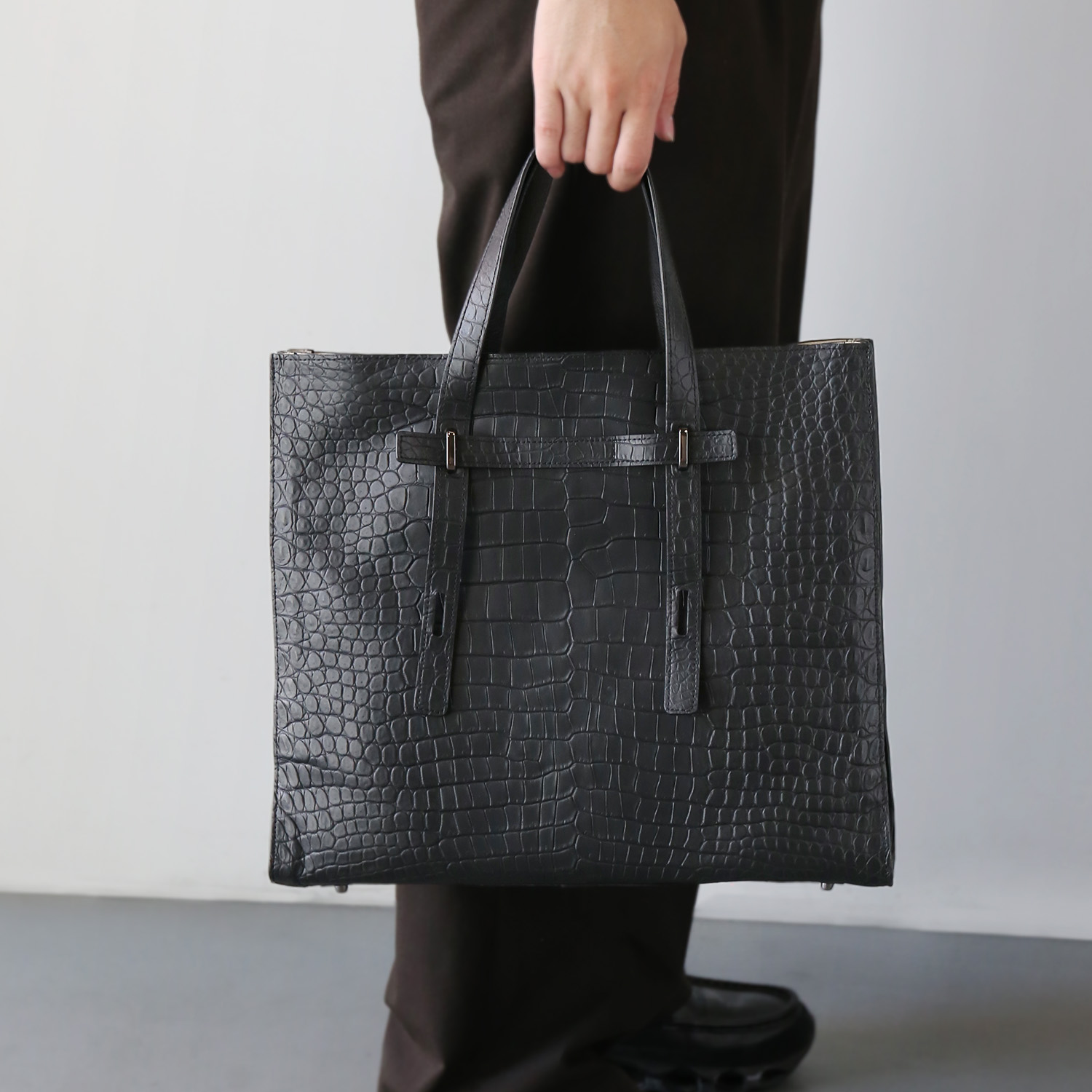 クロコダイル トートバッグ マット加工 ポロサス 本革 バッグ メンズ 