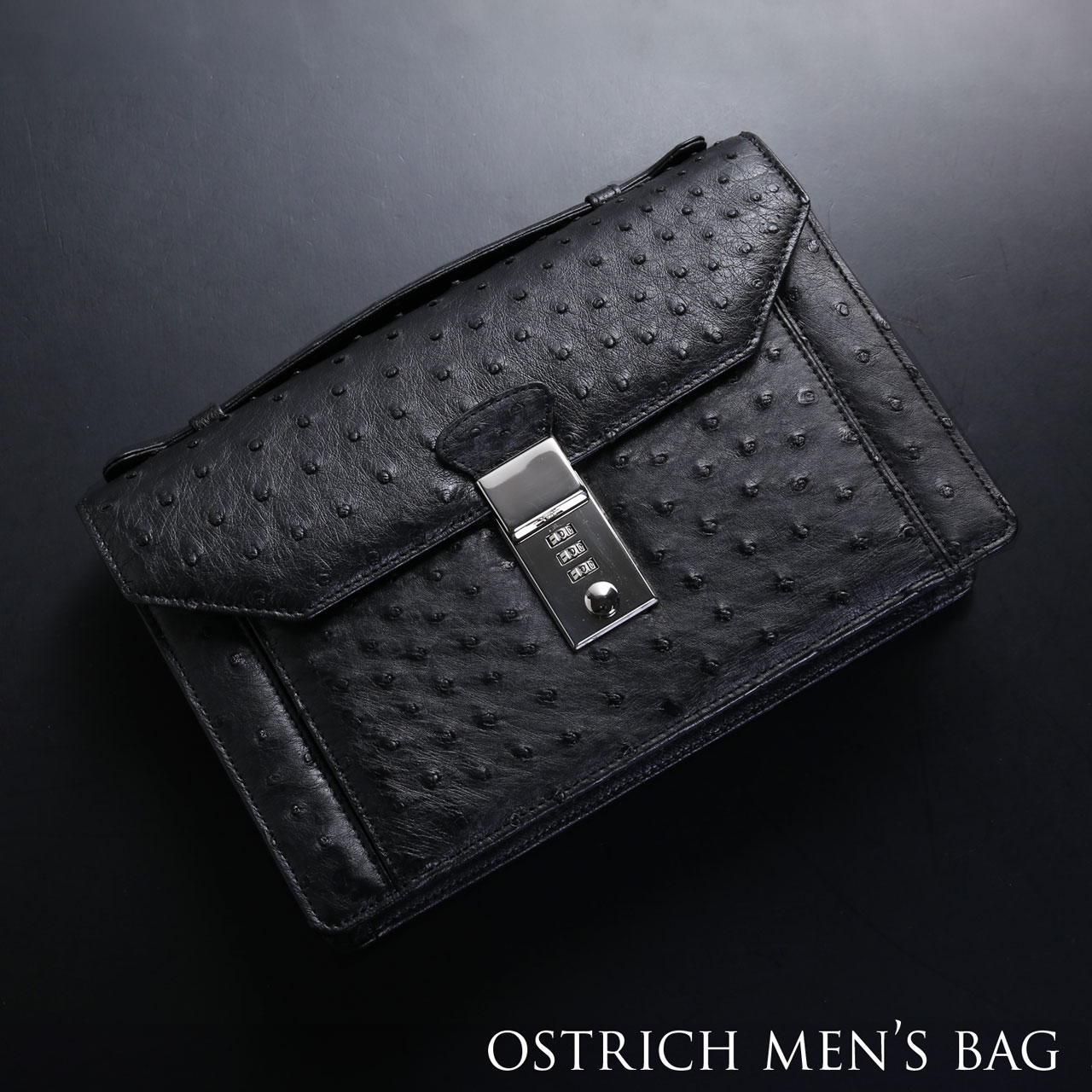 オーストリッチ メンズ セカンドバッグ ダイヤルロック式 日本製 27cm