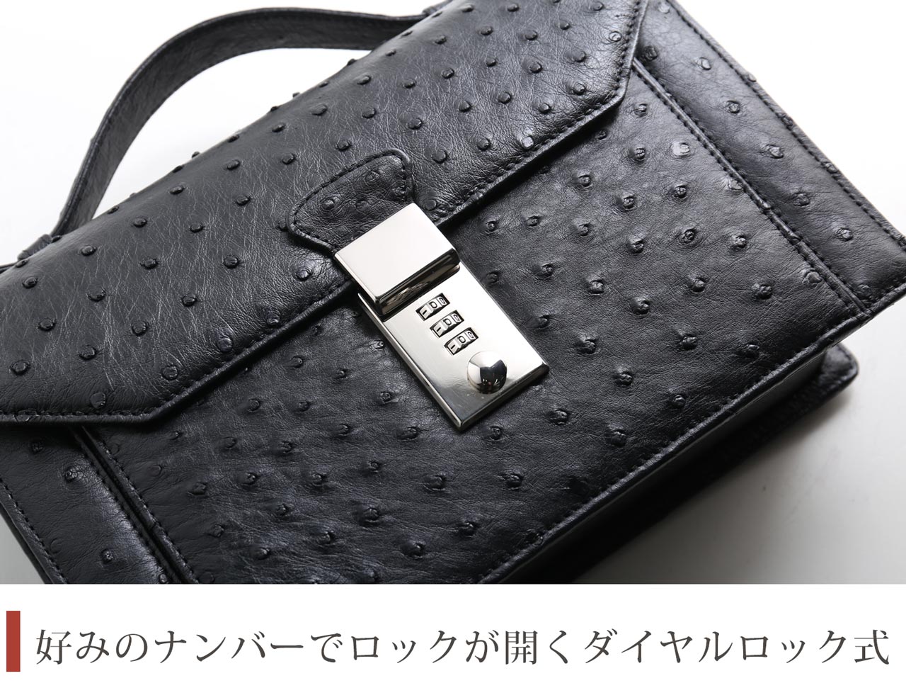 オーストリッチ メンズ セカンドバッグ ダイヤルロック式 日本製 27cm