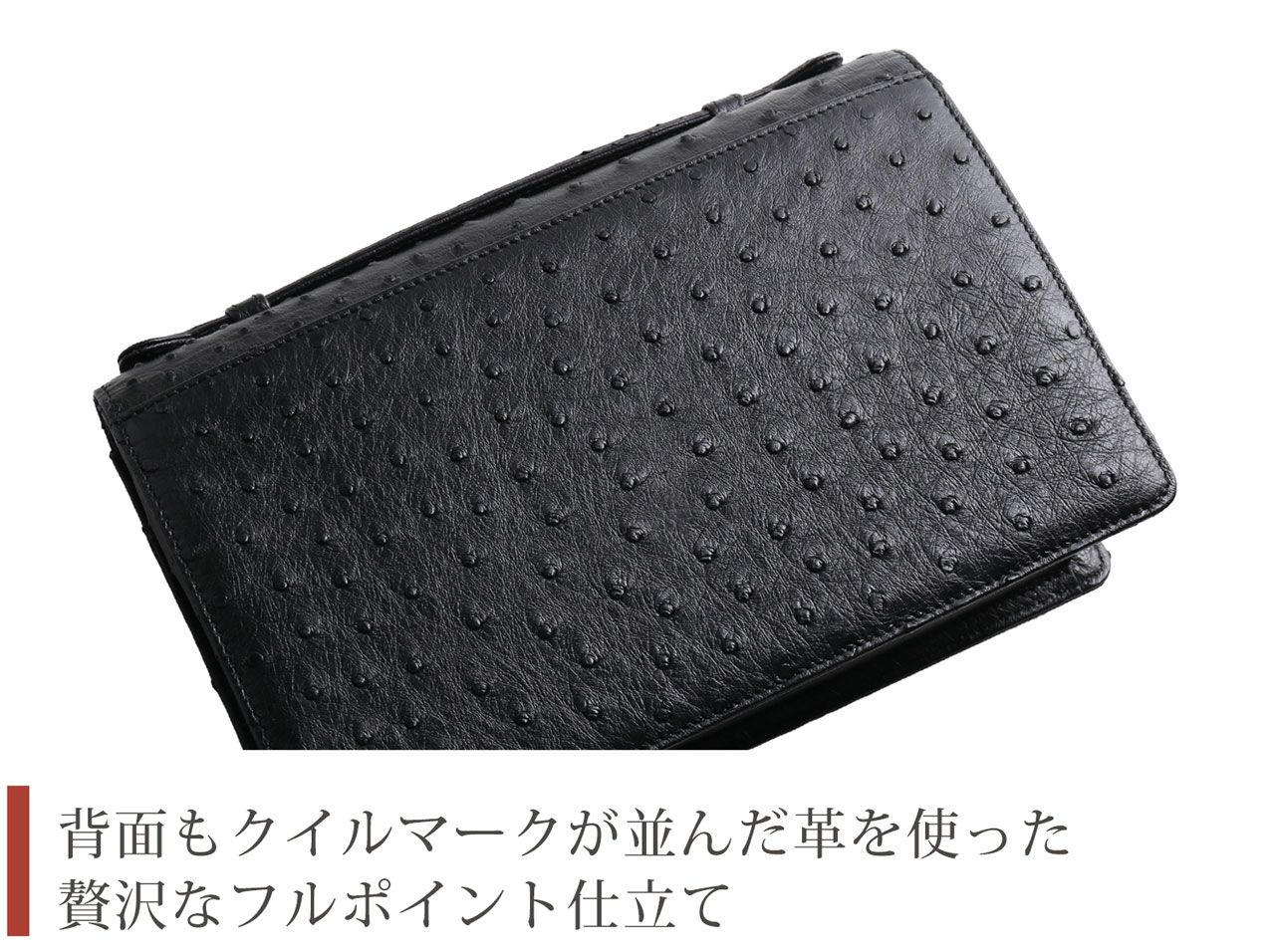 ★LA BORSA OSTRICH 　ナンバーロックセカンドバッグ　本革 オーストリッチ メンズ セカンドバッグ ダイヤルロック式 日本製 27cm