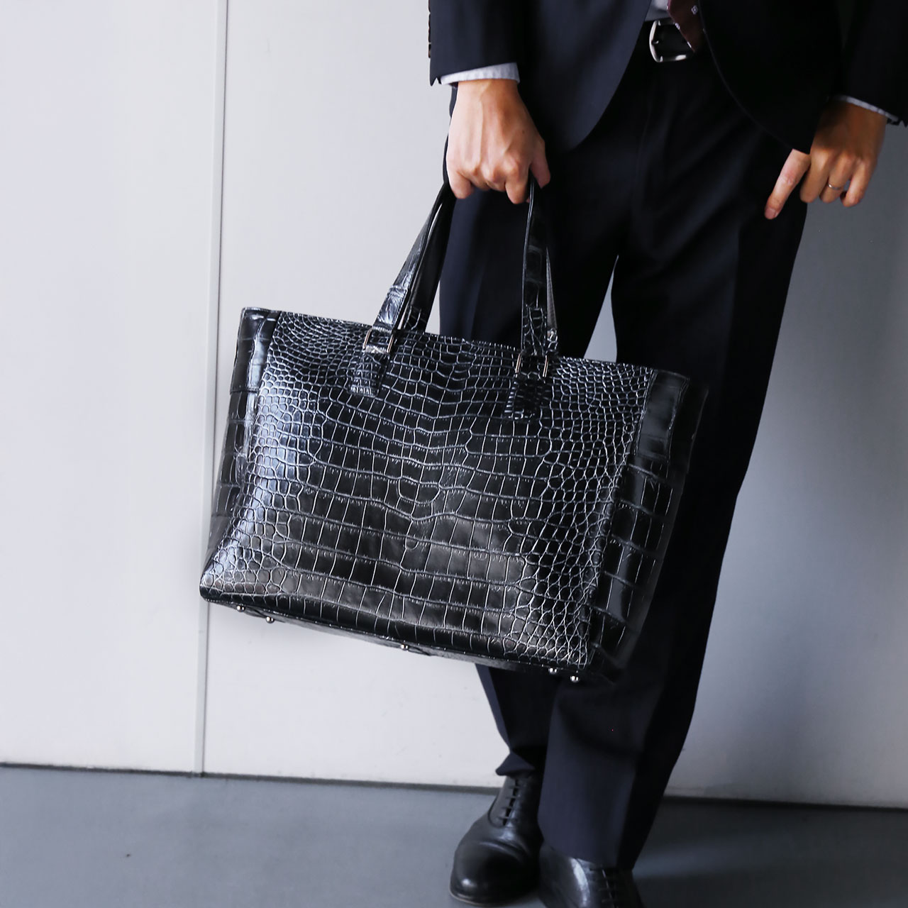 クロコダイル トートバッグ メンズ 日本製 センター取り 幅48cm