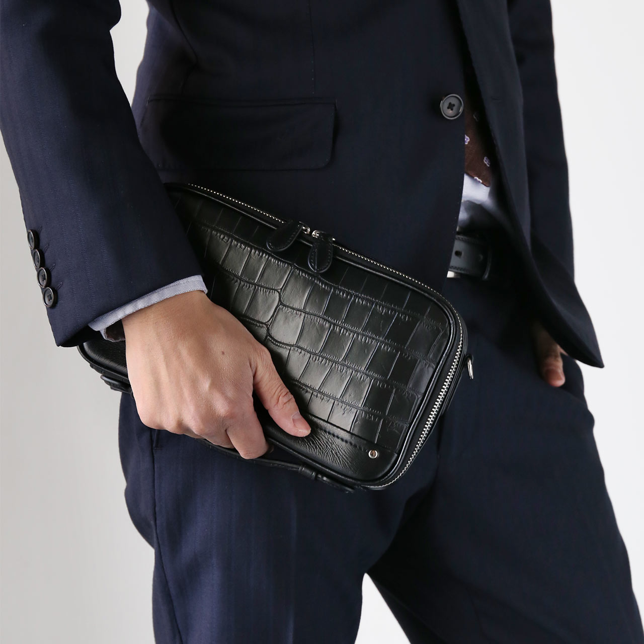 クロコ調2way バッグ  ブラック 中古・古着通販】CROCODILE SELECTION (クロコダイル セレクション
