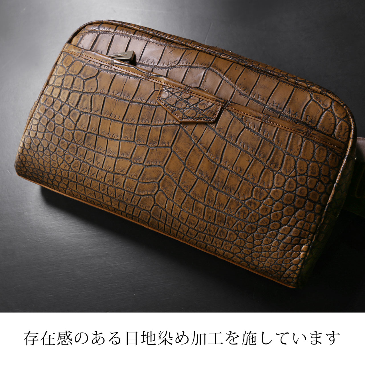ナイル クロコダイル ボディバッグ マット加工 目地染め メンズ ワニ