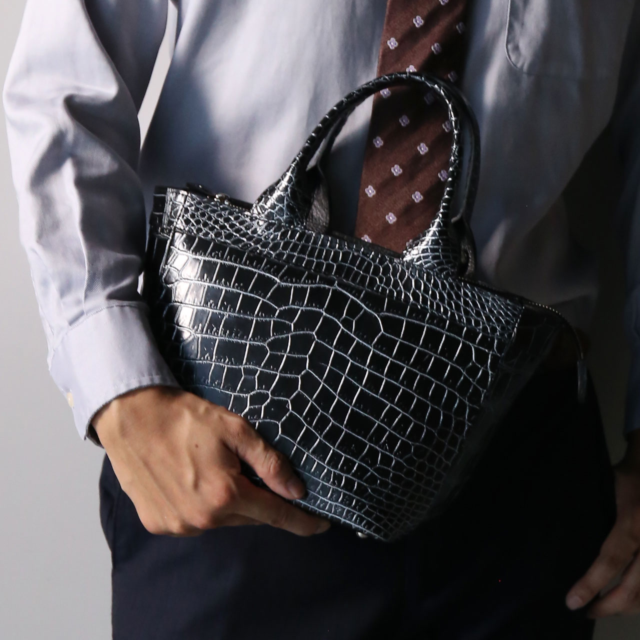 クロコダイル ミニトートバッグ メンズ 日本製 本革 ショルダー 2WAY