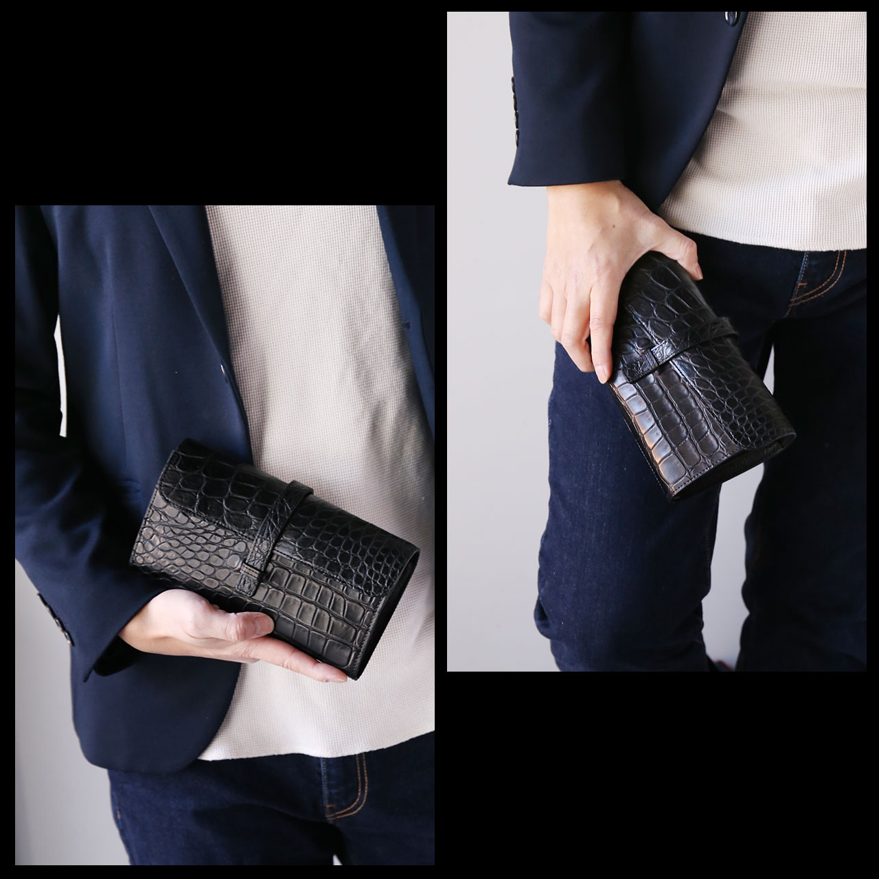 クロコダイル メンズ 長財布 多機能 クラッチ財布 日本製 マット加工 Grancroco 大容量 かぶせ フラップ 財布 鰐革 保証書 付き スマホケース (06001929r)の画像