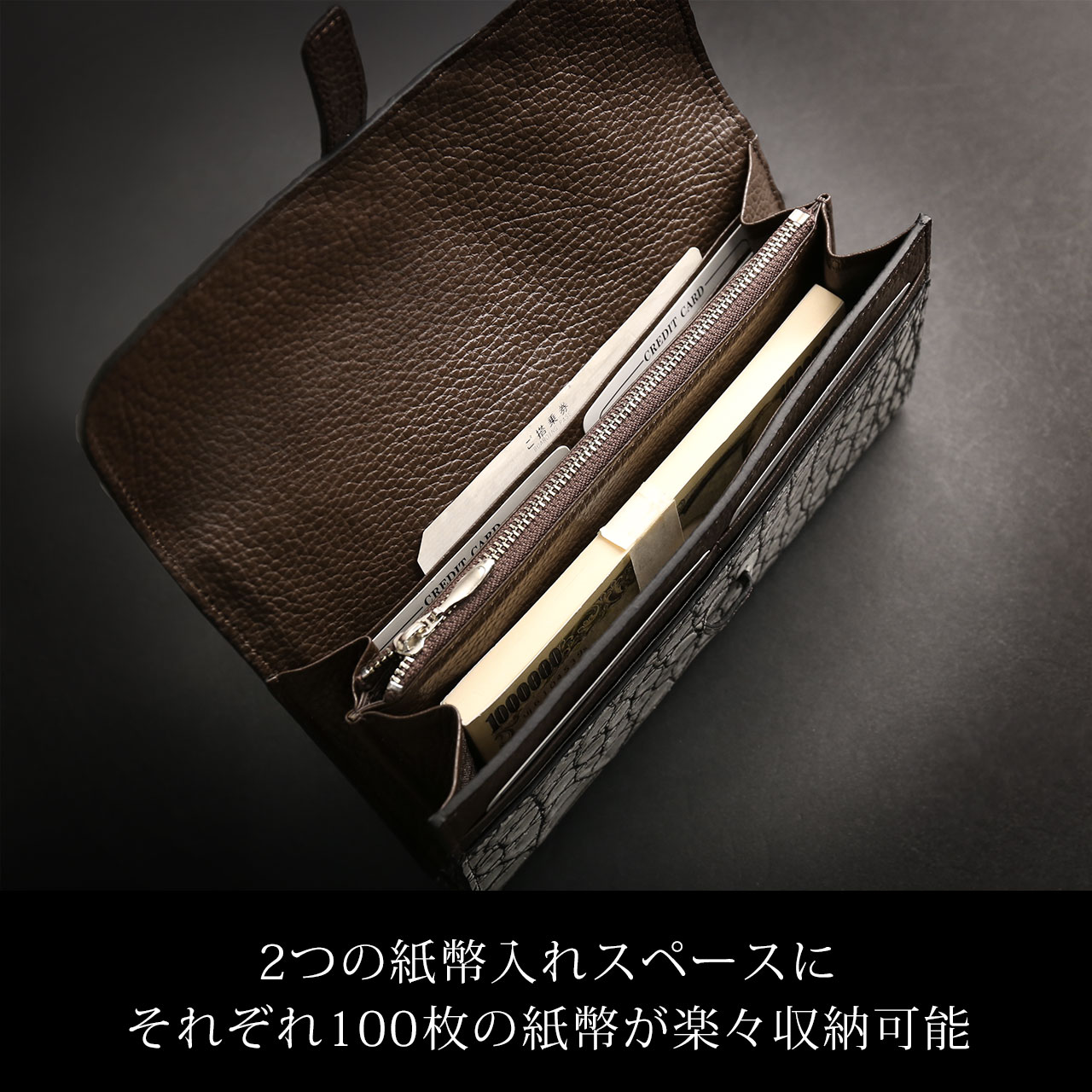 クロコダイル メンズ 長財布 多機能 クラッチ財布 日本製 マット加工 Grancroco 大容量 かぶせ フラップ 財布 鰐革 保証書 付き スマホケース (06001929r)の画像