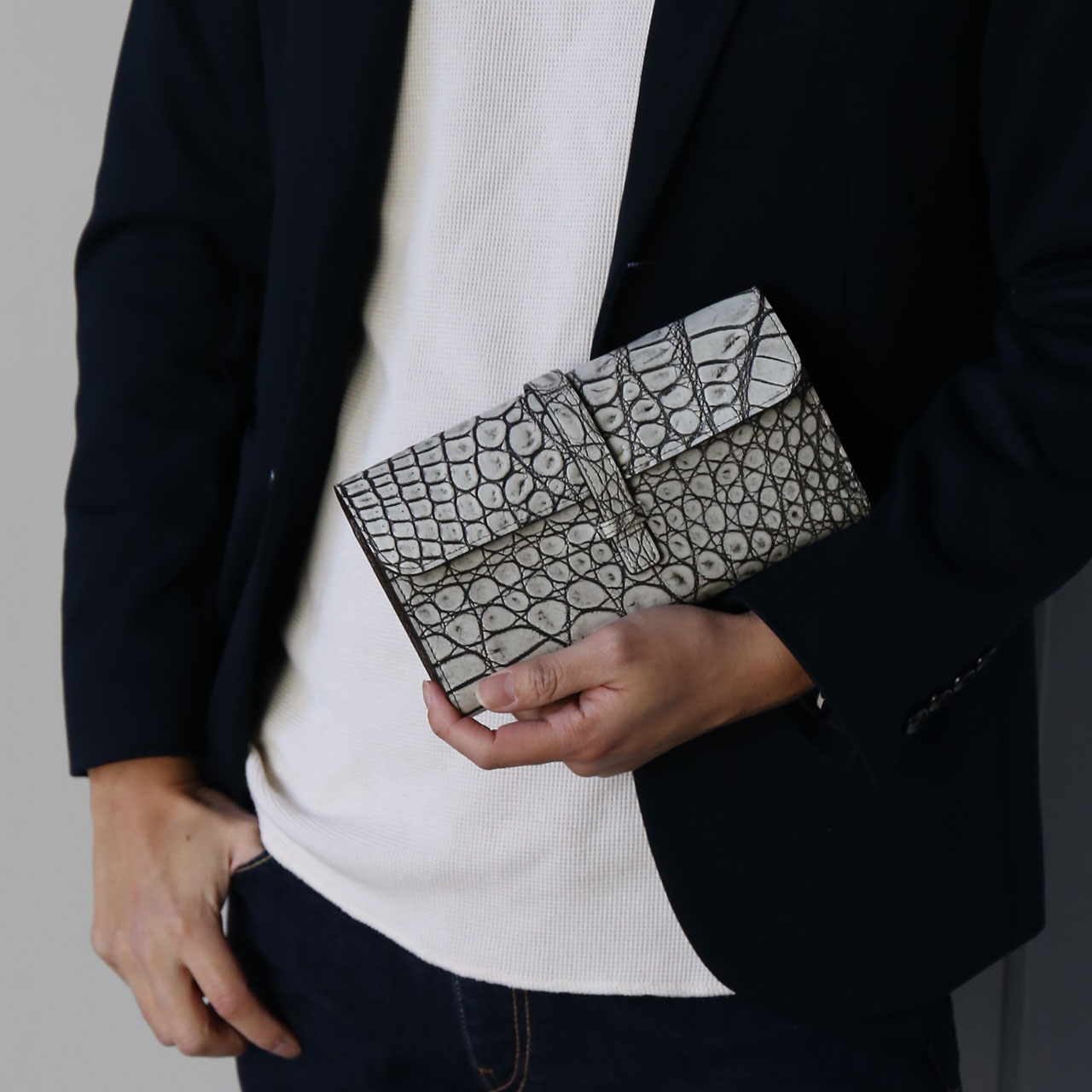 クロコダイル メンズ 長財布 多機能 クラッチ財布 日本製 マット加工 Grancroco 大容量 かぶせ フラップ 財布 鰐革 保証書 付き スマホケース (06001929r)の画像