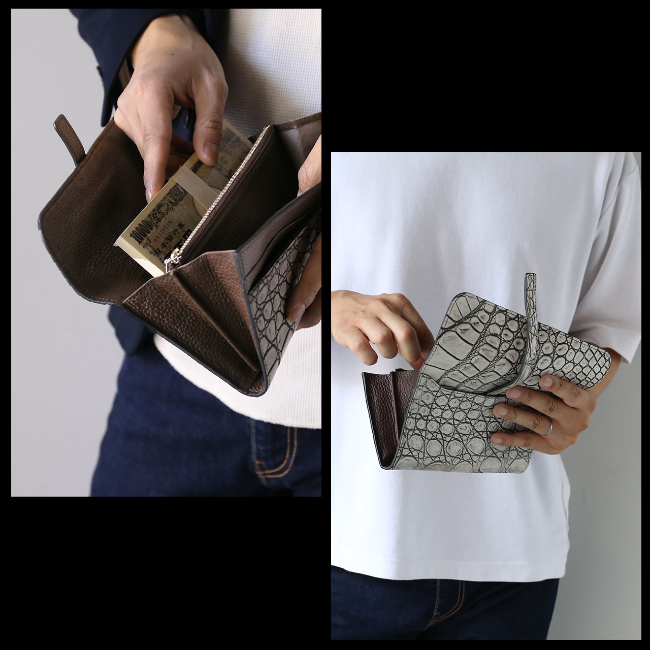 クロコダイル メンズ 長財布 多機能 クラッチ財布 日本製 マット加工 Grancroco 大容量 かぶせ フラップ 財布 鰐革 保証書 付き スマホケース (06001929r)の画像