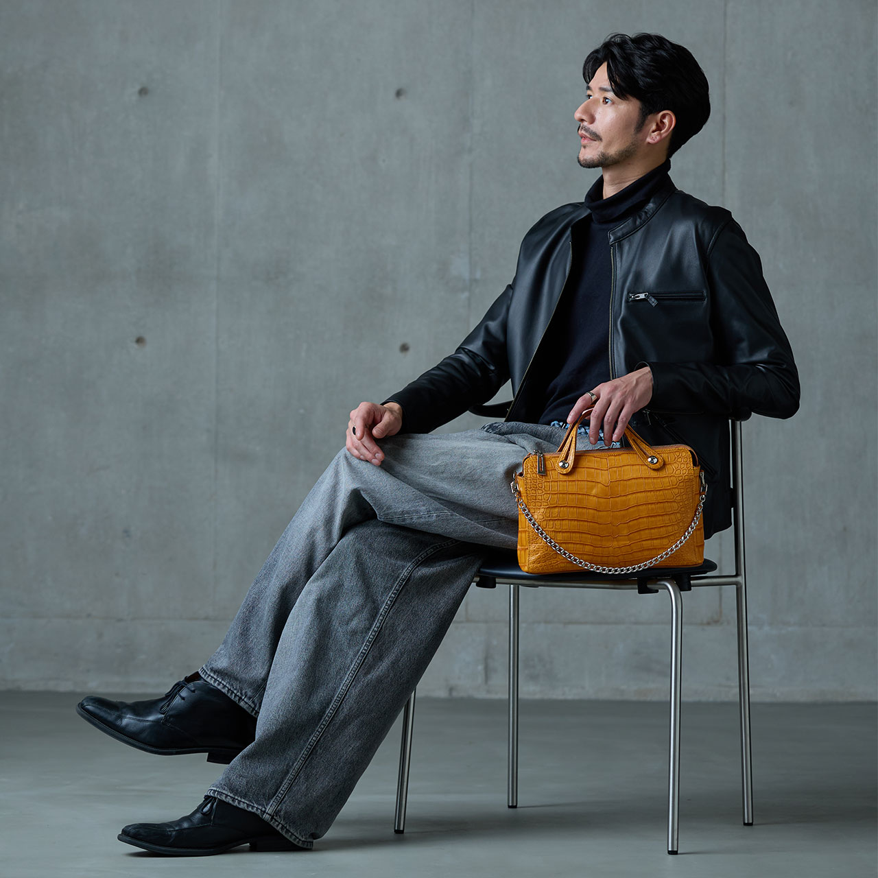 スモールクロコダイル メンズバッグ 2way バッグ チェーン付き