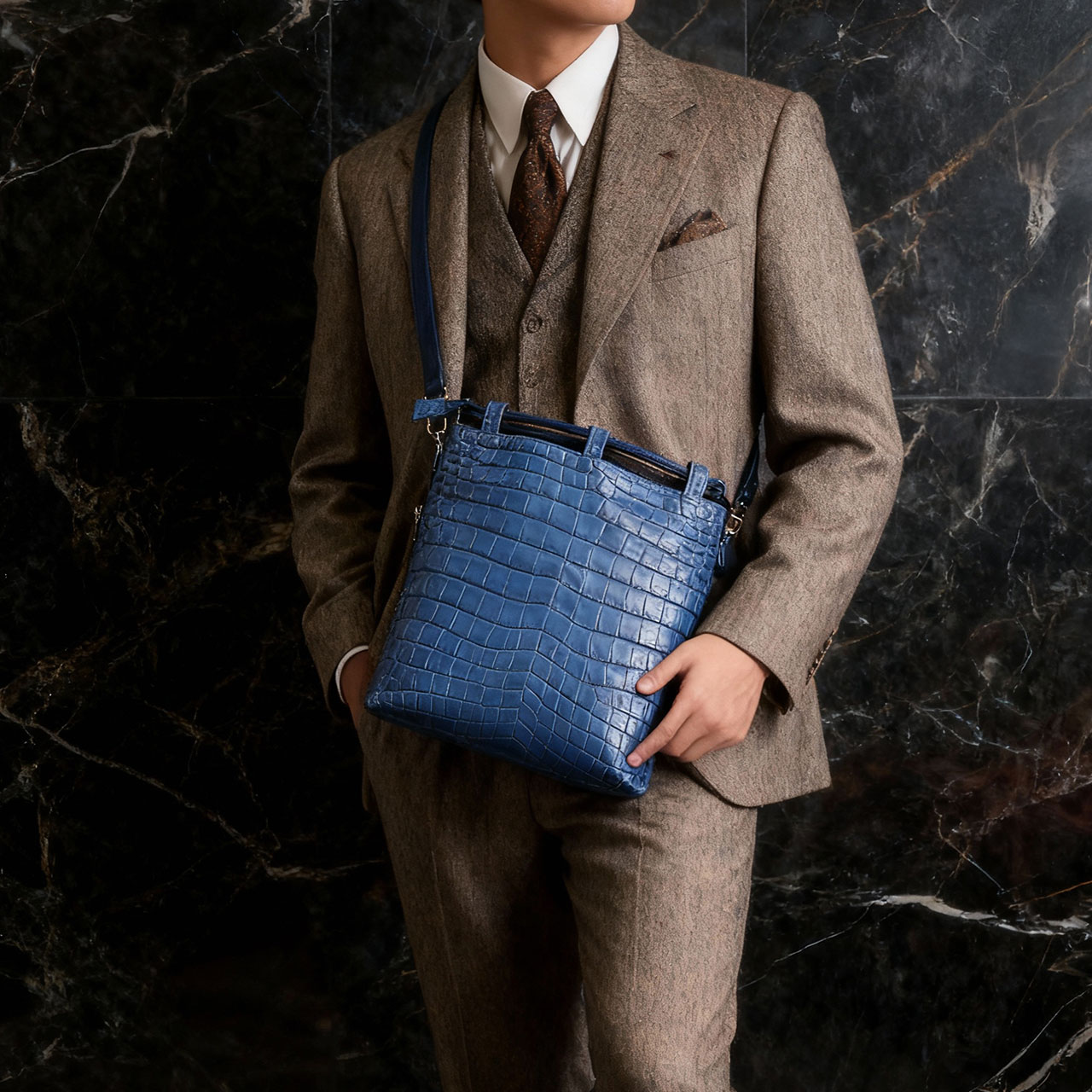 新品　35.2万　Cisei×山本製鞄　マットクロコダイル　巾着バッグ クロコダイル 巾着バッグ メンズ マット 加工 ナイルクロコダイル