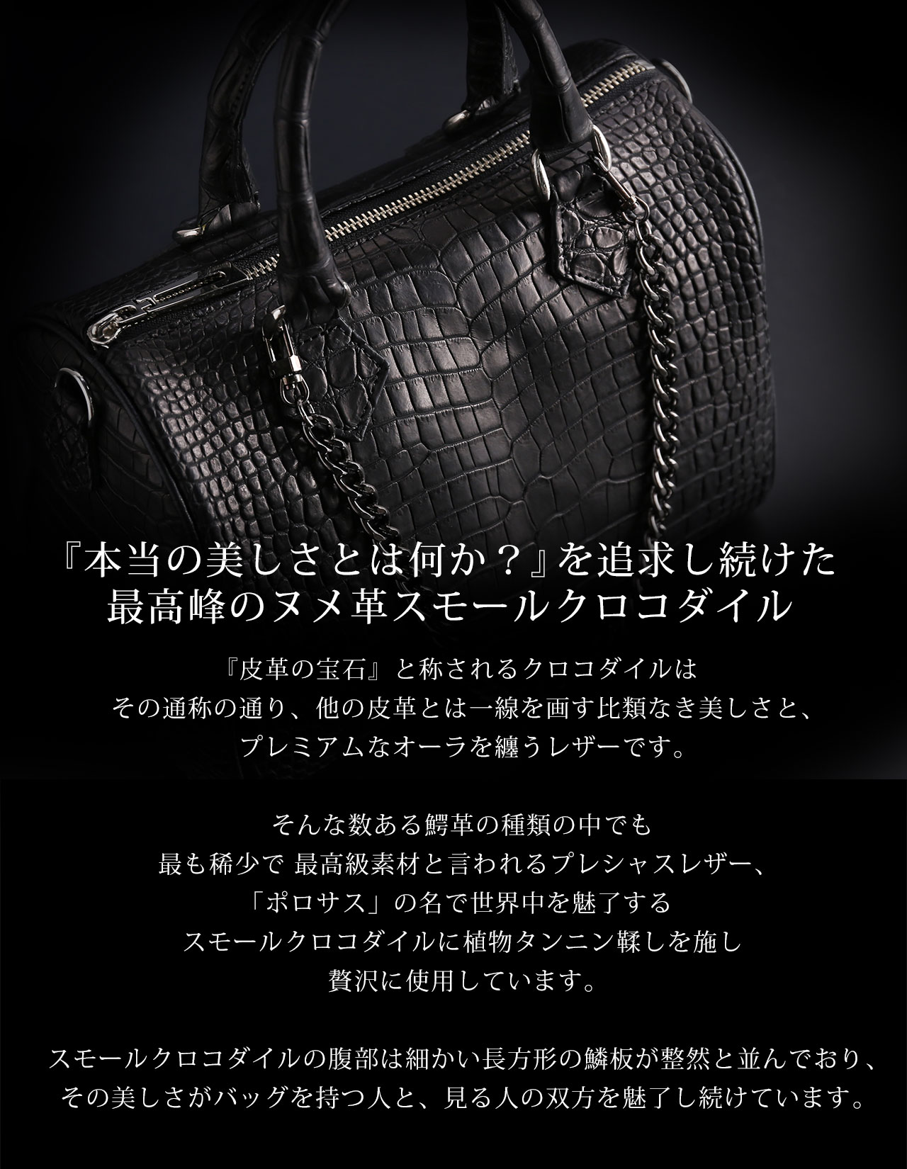 スモール クロコダイル メンズ ミニ ボストン...の詳細画像1