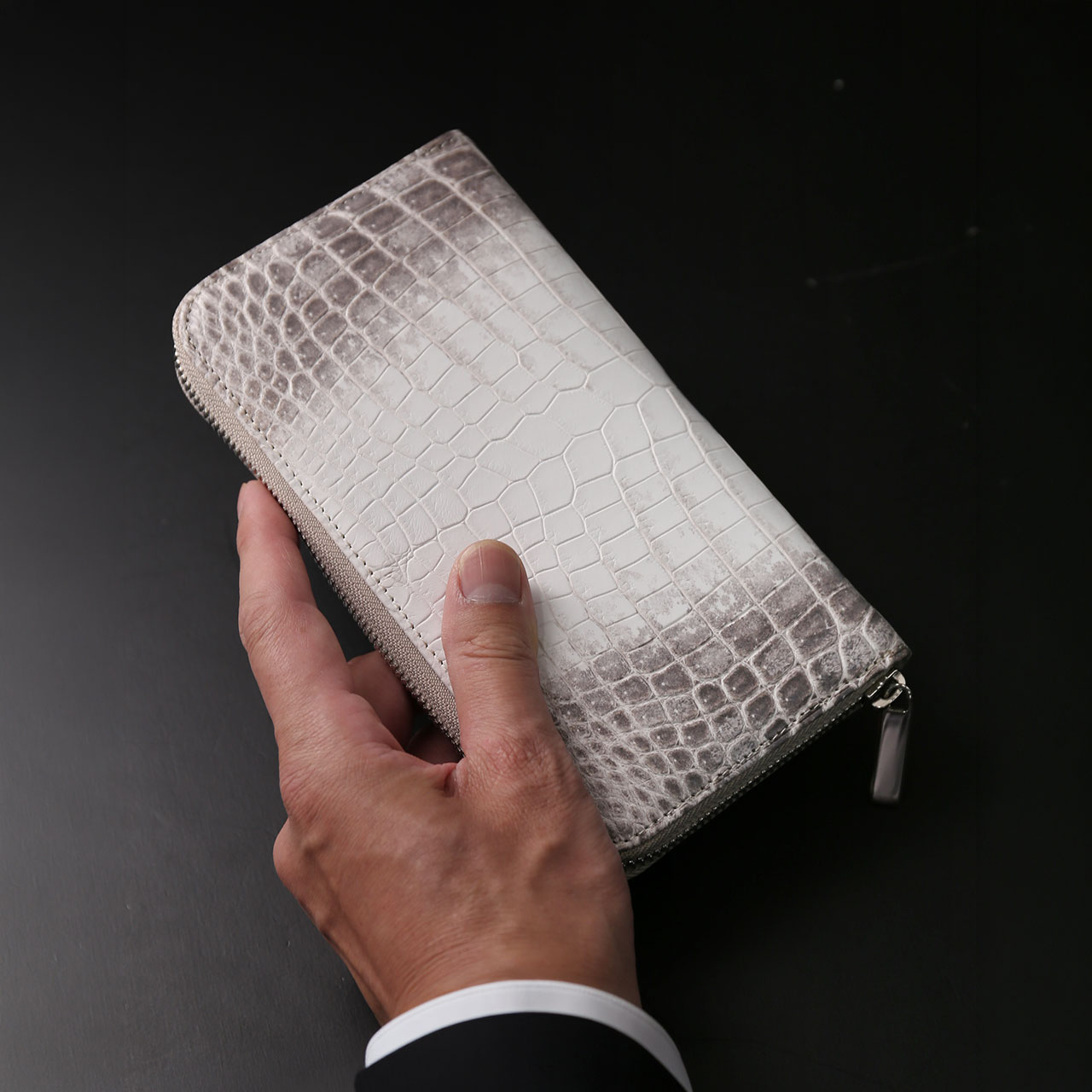 ヒマラヤ クロコダイル メンズ 長財布 日本製 HALEINE ラウンドファスナー 財布 センター取り 一枚革 マット プレゼント ギフト JRA (06001992-mens-1r)の画像